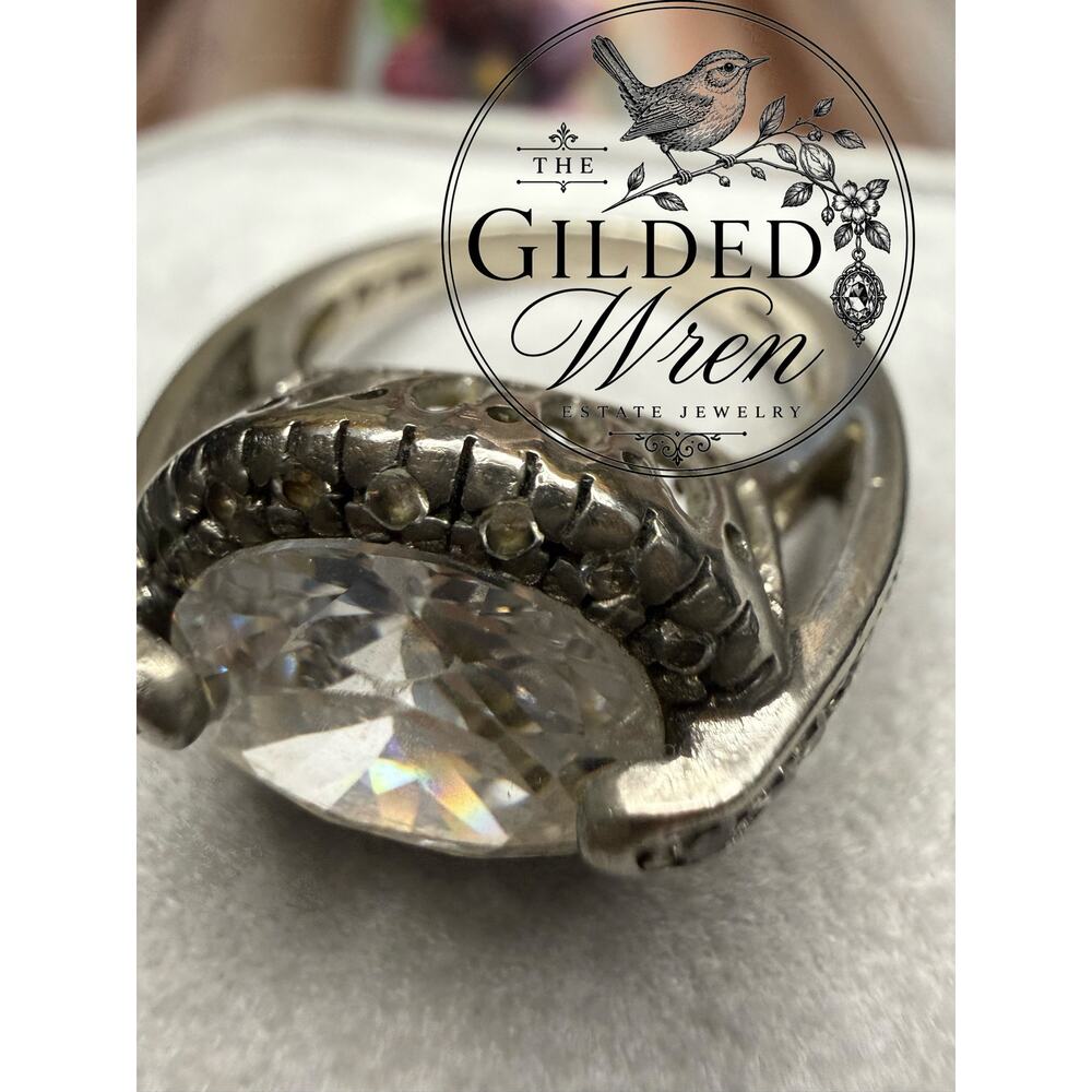 RP Sterling Silver Glass Halo Cocktail Ring Size 9 Oxidized Statement 8.16g - Picture 8 of 9